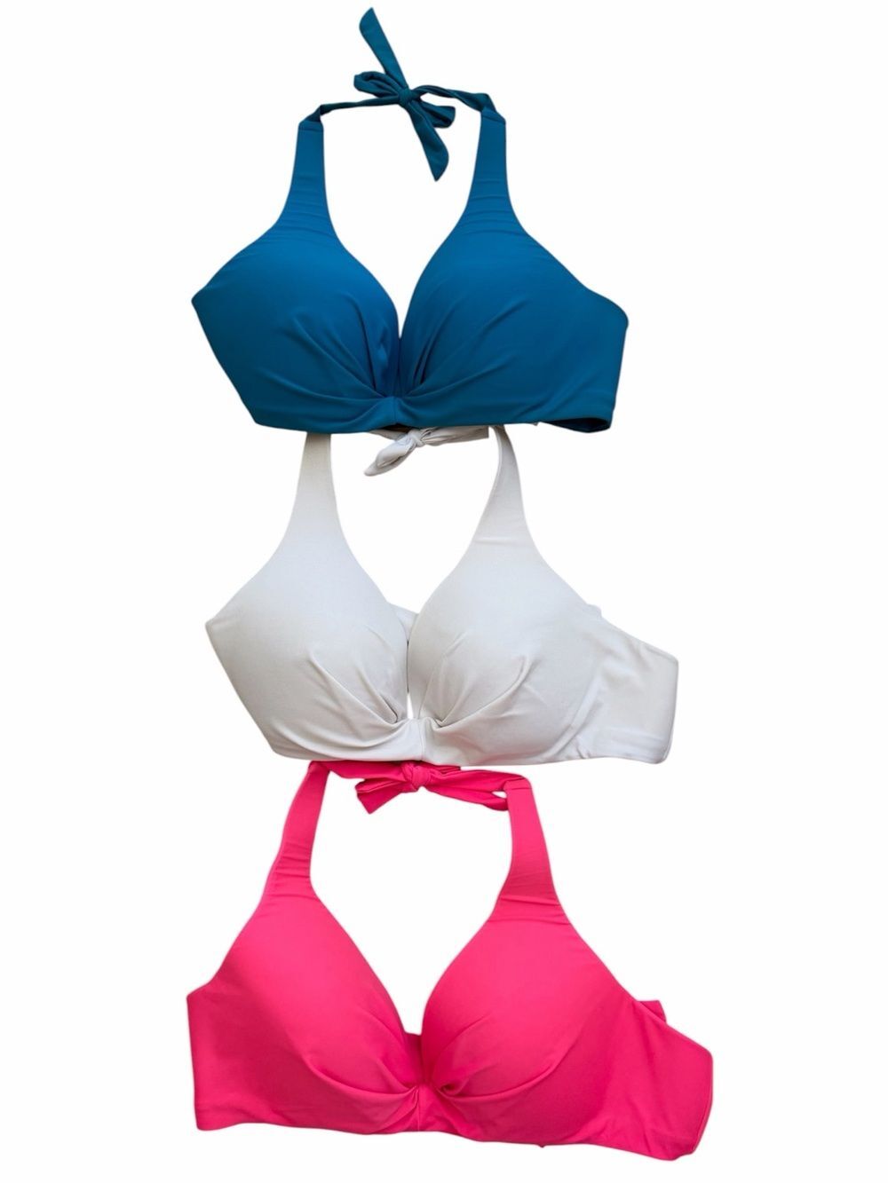 H2OH Lot of 3 Halter Bikini Tops Blue White Pink Padded Deep V Women Size C Swim
